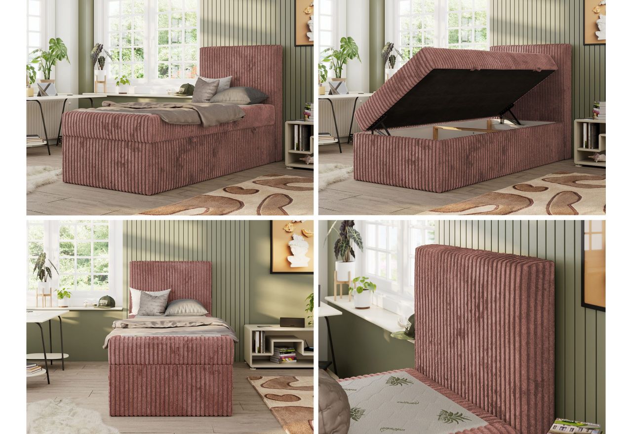 Łóżko kontynentalne TILIO 90x200 - H4 - różowy, sztruks - strona prawa