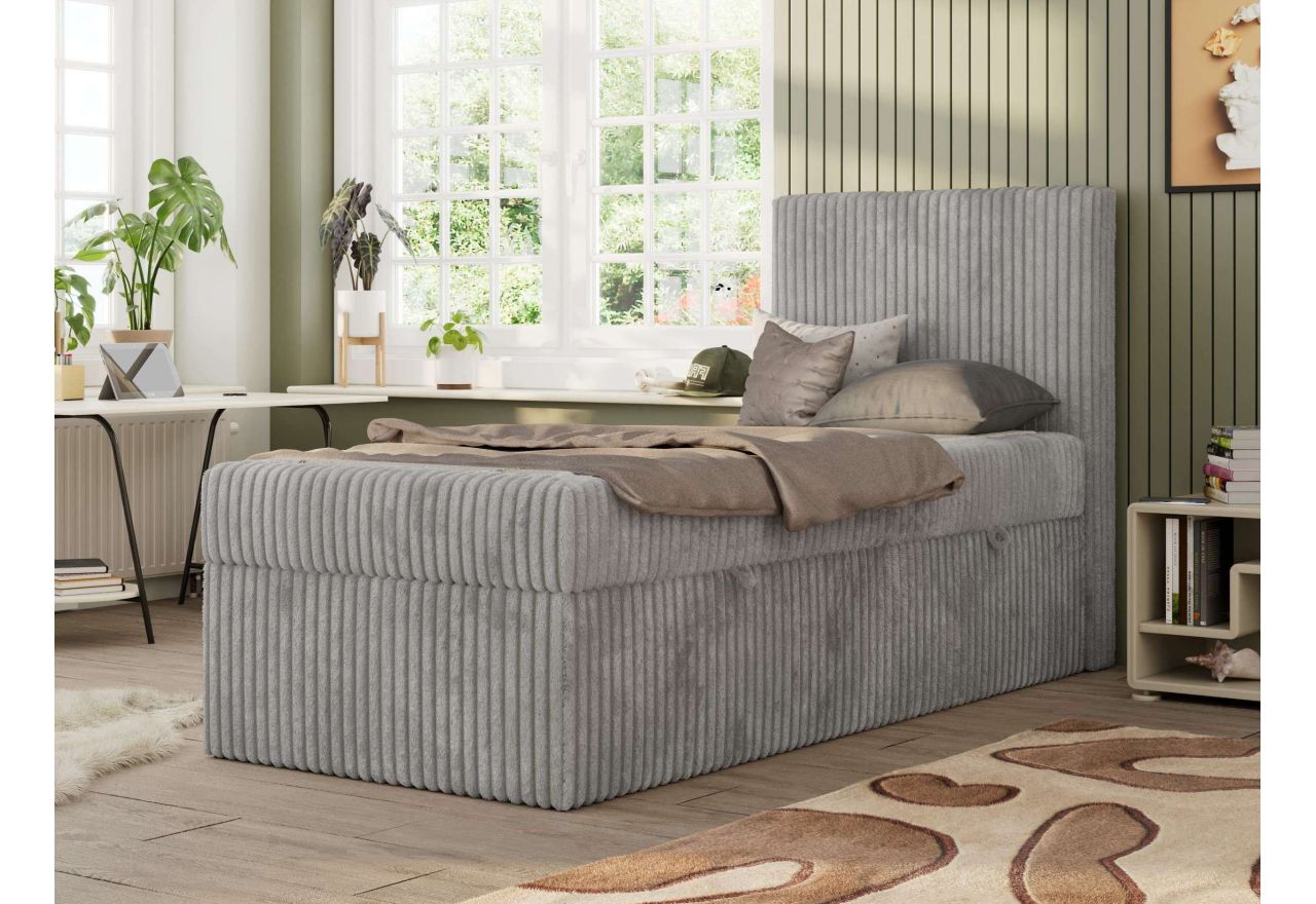 Łóżko kontynentalne TILIO 90x200 - H4 - jasnoszary, sztruks - strona prawa