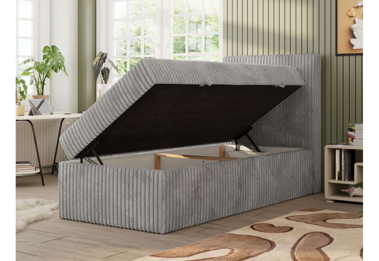 Łóżko kontynentalne TILIO 90x200 - H4 - jasnoszary, sztruks - strona prawa