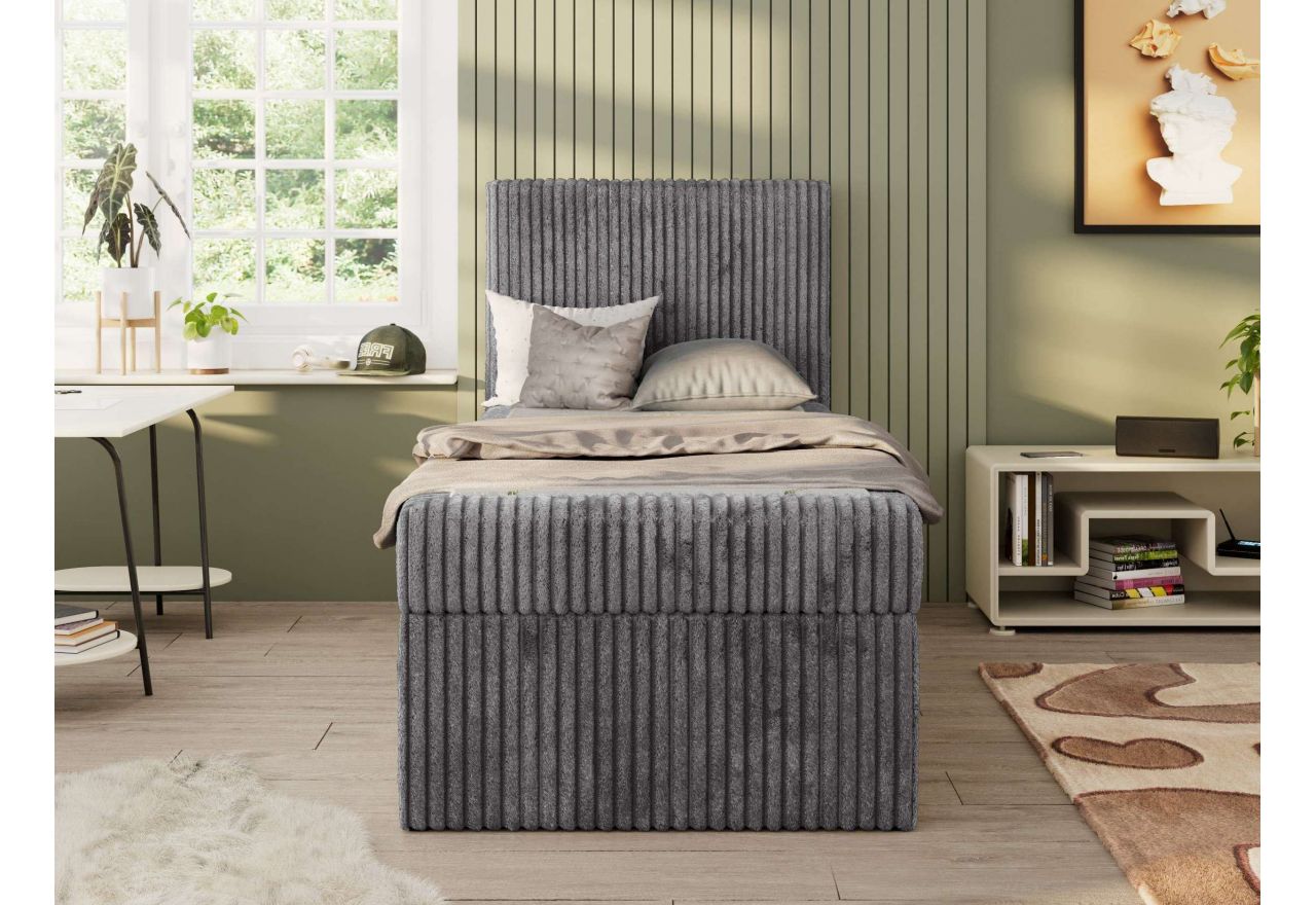 Łóżko kontynentalne TILIO 90x200 - H4 - ciemnoszary, sztruks - strona prawa