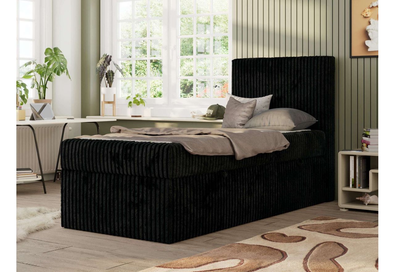 Łóżko kontynentalne TILIO 90x200 - H4 - czarny, sztruks - strona prawa