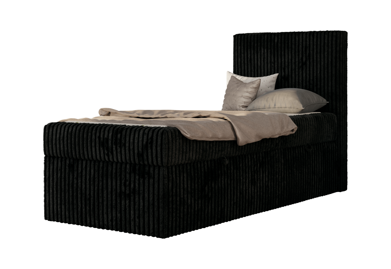 Łóżko kontynentalne TILIO 90x200 - H4 - czarny, sztruks - strona prawa