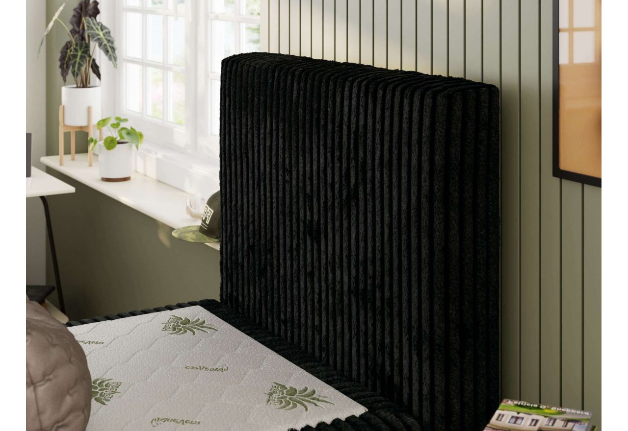 Łóżko kontynentalne TILIO 90x200 - H4 - czarny, sztruks - strona prawa