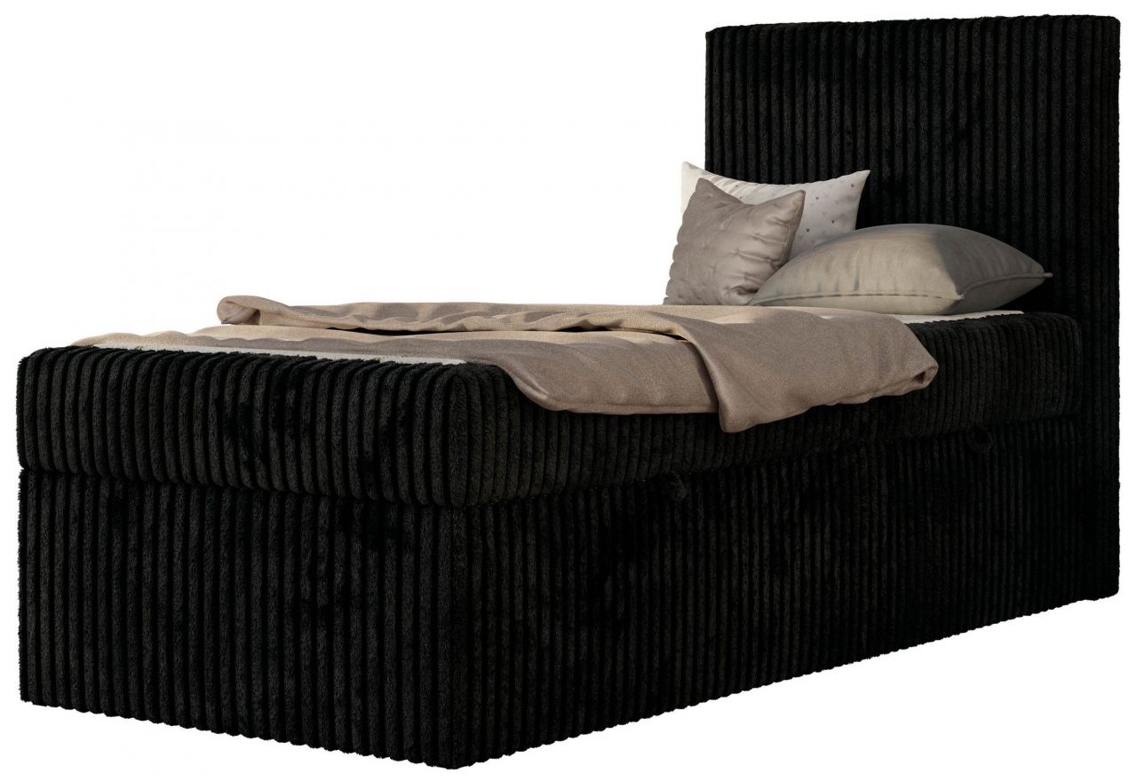 Łóżko kontynentalne TILIO 90x200 - H4 - czarny, sztruks - strona prawa