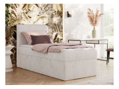 Łóżko kontynentalne TILIANO 90x200 - H3 - beżowy, sztruks - strona lewa - topper T25