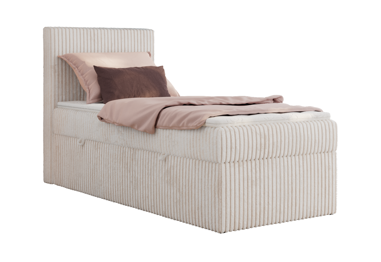 Łóżko kontynentalne TILIANO 90x200 - H3 - beżowy, sztruks - strona lewa - topper T25