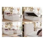 Łóżko kontynentalne TILIANO 90x200 - H3 - beżowy, sztruks - strona lewa - topper T25