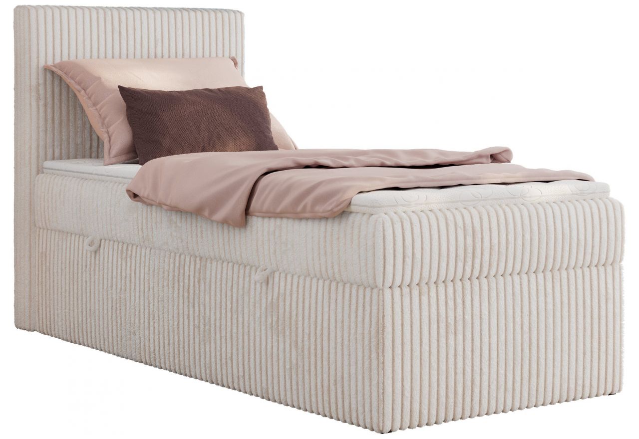 Łóżko kontynentalne TILIANO 90x200 - H3 - beżowy, sztruks - strona lewa - topper T25