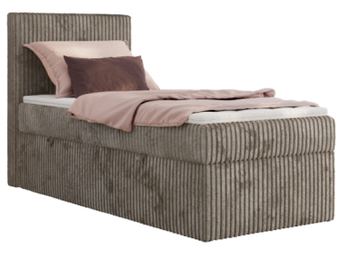 Łóżko kontynentalne TILIANO 90x200 - H3 - jasnobrązowy, sztruks - strona lewa - topper T25