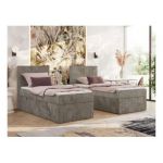 Łóżko kontynentalne TILIANO 90x200 - H3 - jasnobrązowy, sztruks - strona lewa - topper T25