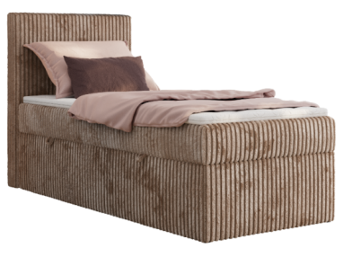 Łóżko kontynentalne TILIANO 90x200 - H3 - brązowy, sztruks - strona lewa - topper T25