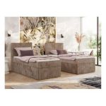 Łóżko kontynentalne TILIANO 90x200 - H3 - brązowy, sztruks - strona lewa - topper T25