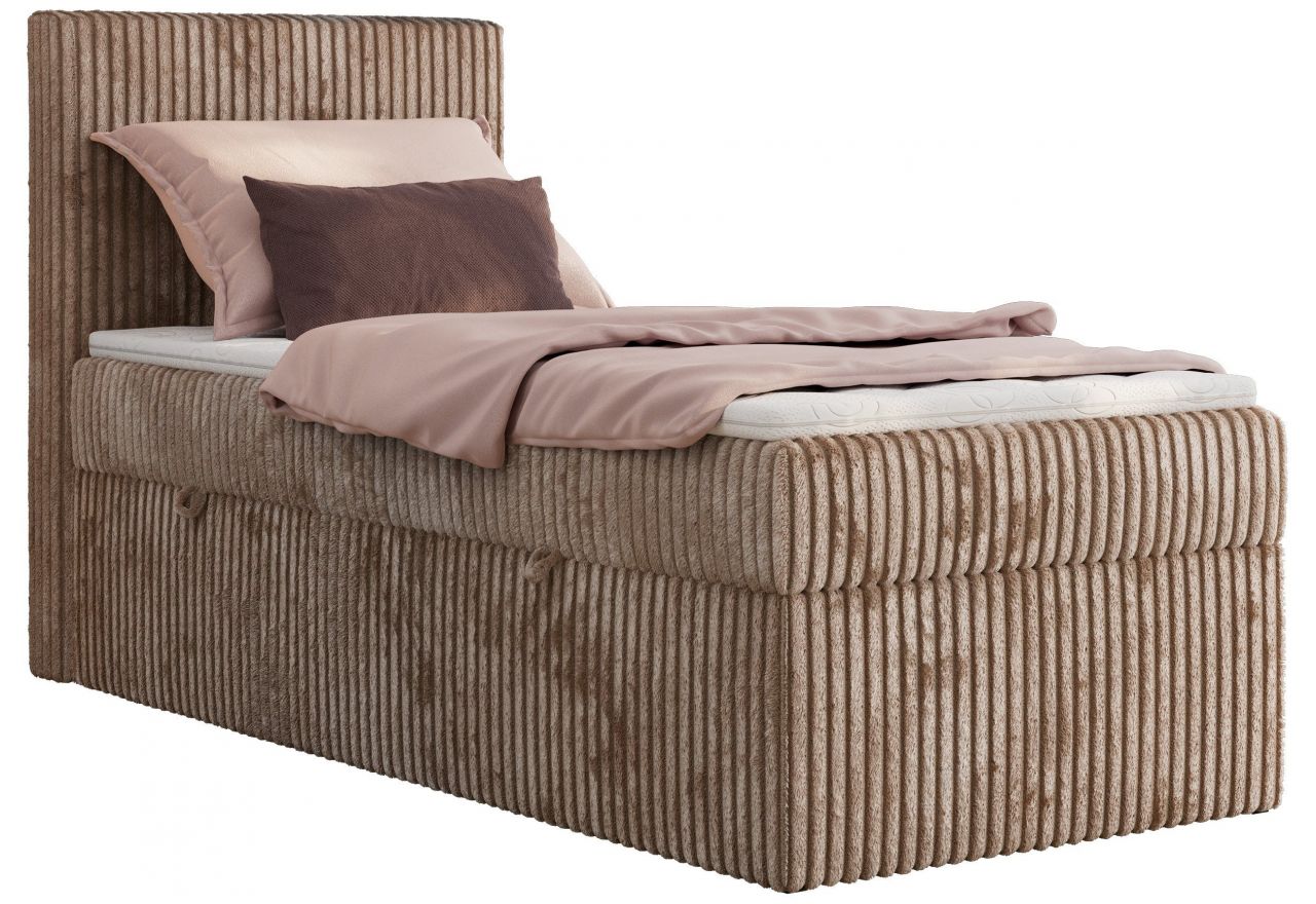 Łóżko kontynentalne TILIANO 90x200 - H3 - brązowy, sztruks - strona lewa - topper T25