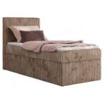 Łóżko kontynentalne TILIANO 90x200 - H3 - brązowy, sztruks - strona lewa - topper T25