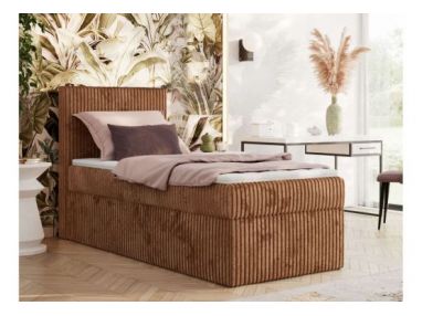 Łóżko kontynentalne TILIANO 90x200 - H3 - pomarańczowy, sztruks - strona lewa - topper T25