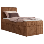 Łóżko kontynentalne TILIANO 90x200 - H3 - pomarańczowy, sztruks - strona lewa - topper T25