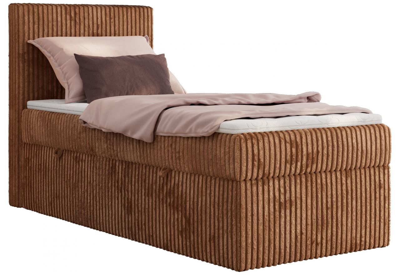 Łóżko kontynentalne TILIANO 90x200 - H3 - pomarańczowy, sztruks - strona lewa - topper T25