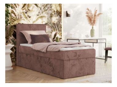 Łóżko kontynentalne TILIANO 90x200 - H3 - różowy, sztruks - strona lewa - topper T25