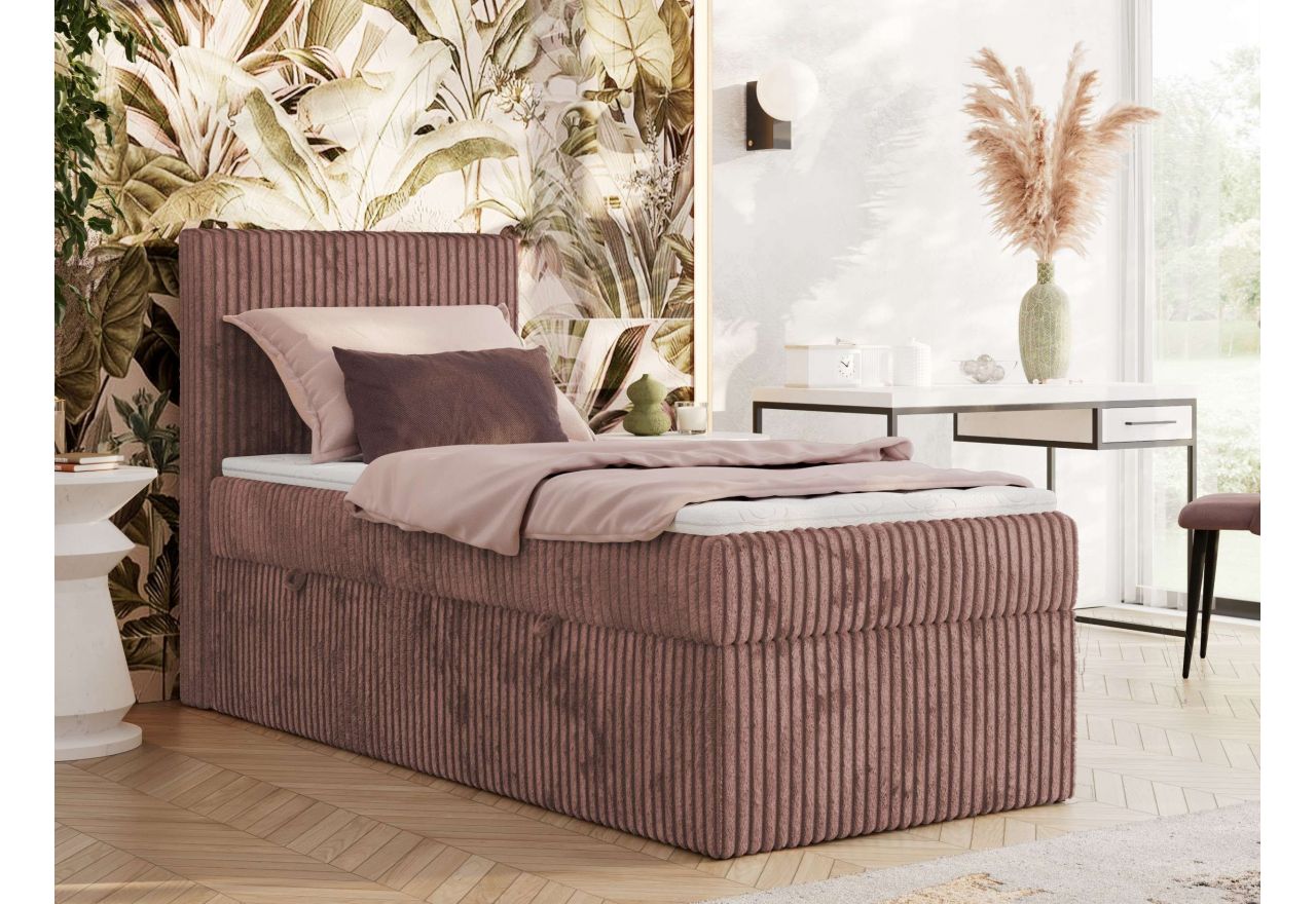 Łóżko kontynentalne TILIANO 90x200 - H3 - różowy, sztruks - strona lewa - topper T25