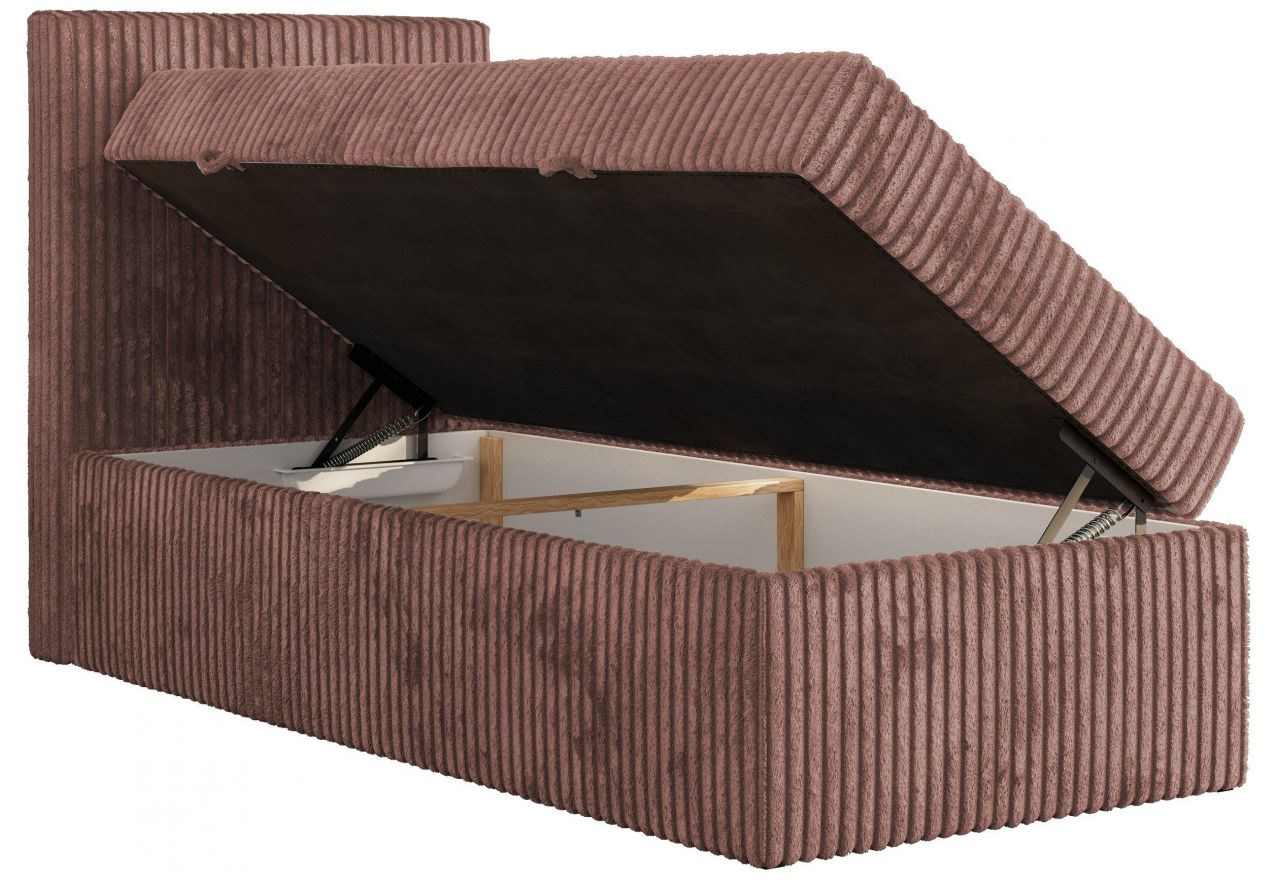 Łóżko kontynentalne TILIANO 90x200 - H3 - różowy, sztruks - strona lewa - topper T25