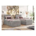 Łóżko kontynentalne TILIANO 90x200 - H3 - jasnoszary, sztruks - strona lewa - topper T25