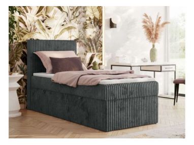 Łóżko kontynentalne TILIANO 90x200 - H3 - ciemnoszary, sztruks - strona lewa - topper T25