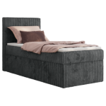 Łóżko kontynentalne TILIANO 90x200 - H3 - ciemnoszary, sztruks - strona lewa - topper T25