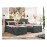 Łóżko kontynentalne TILIANO 90x200 - H3 - ciemnoszary, sztruks - strona lewa - topper T25