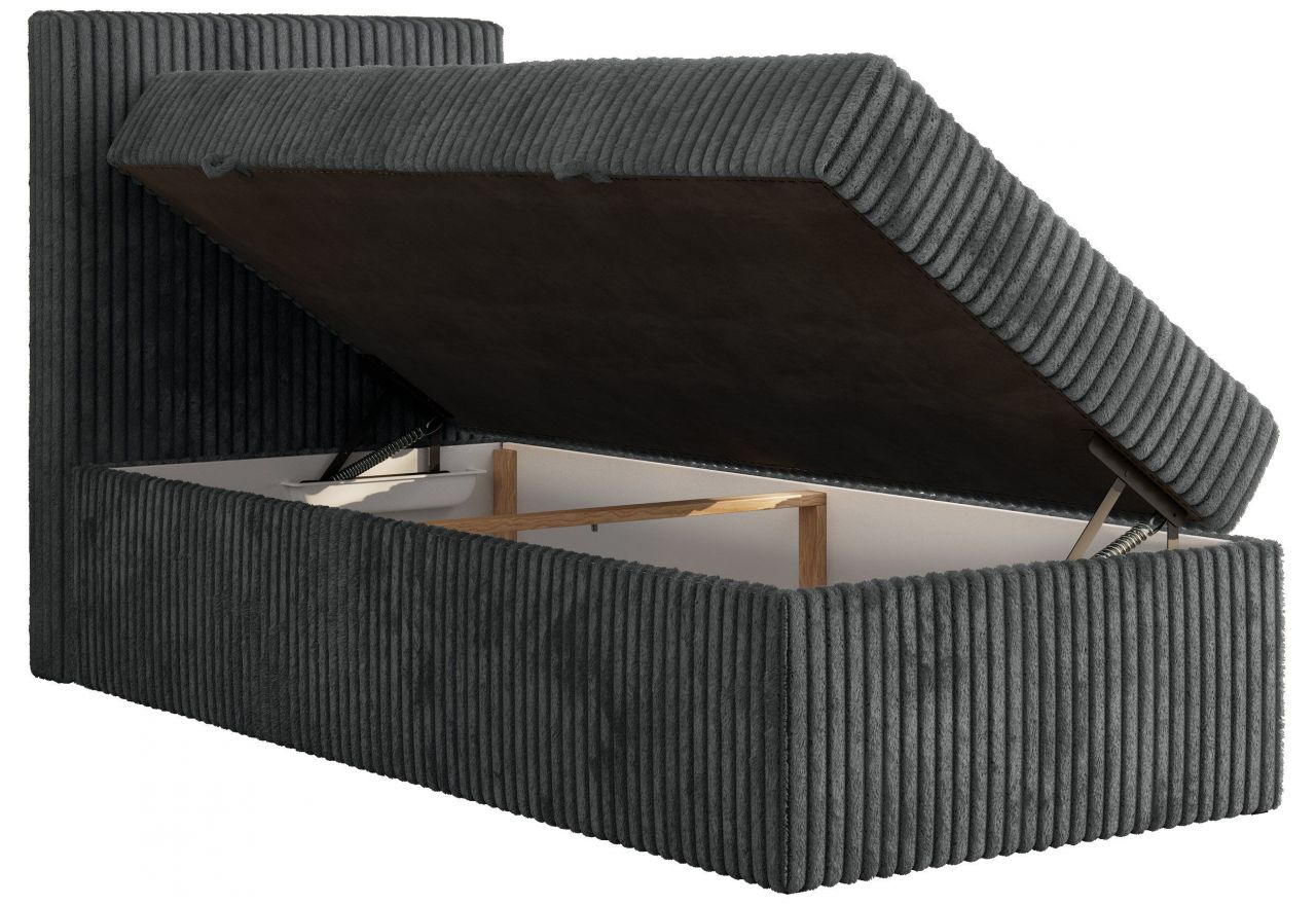 Łóżko kontynentalne TILIANO 90x200 - H3 - ciemnoszary, sztruks - strona lewa - topper T25
