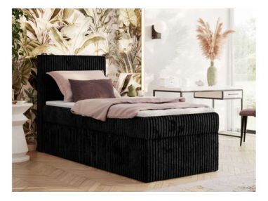 Łóżko kontynentalne TILIANO 90x200 - H3 - czarny, sztruks - strona lewa - topper T25