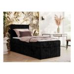 Łóżko kontynentalne TILIANO 90x200 - H3 - czarny, sztruks - strona lewa - topper T25