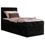 Łóżko kontynentalne TILIANO 90x200 - H3 - czarny, sztruks - strona lewa - topper T25
