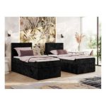 Łóżko kontynentalne TILIANO 90x200 - H3 - czarny, sztruks - strona lewa - topper T25