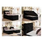 Łóżko kontynentalne TILIANO 90x200 - H3 - czarny, sztruks - strona lewa - topper T25