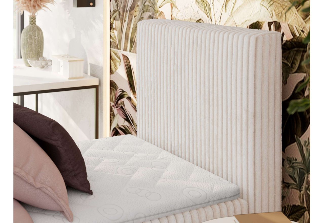 Łóżko kontynentalne TILIANO 90x200 - H3 - beżowy, sztruks - strona prawa - topper T25