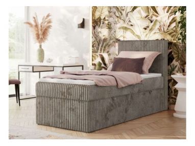 Łóżko kontynentalne TILIANO 90x200 - H3 - jasnobrązowy, sztruks - strona prawa - topper T25