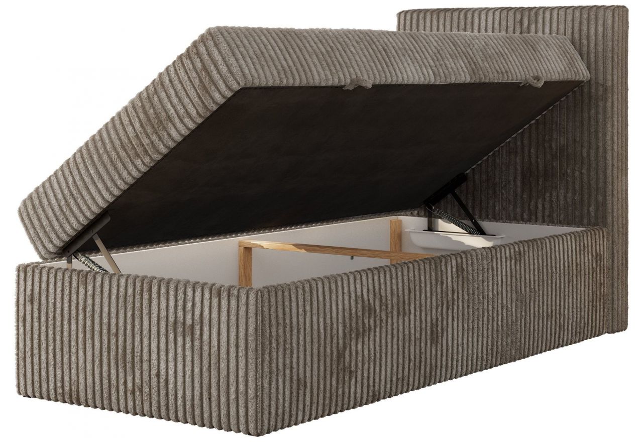 Łóżko kontynentalne TILIANO 90x200 - H3 - jasnobrązowy, sztruks - strona prawa - topper T25