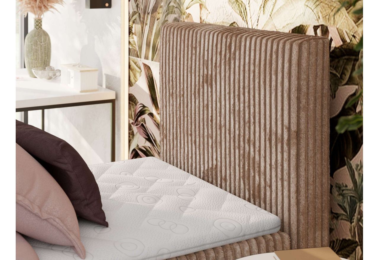 Łóżko kontynentalne TILIANO 90x200 - H3 - brązowy, sztruks - strona prawa - topper T25