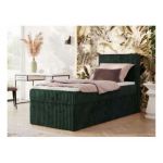 Łóżko kontynentalne TILIANO 90x200 - H3 - ciemnozielony, sztruks - strona prawa - topper T25