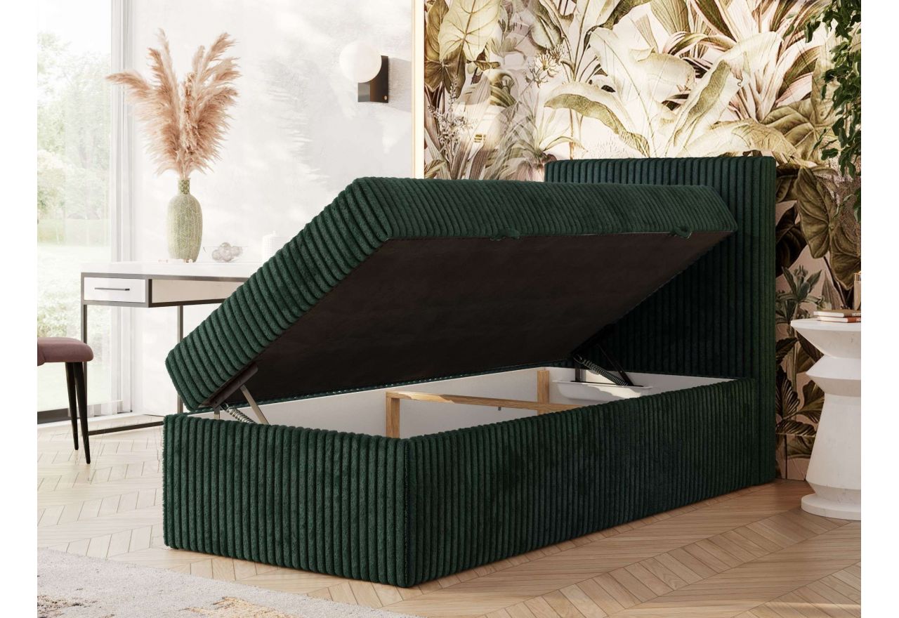 Łóżko kontynentalne TILIANO 90x200 - H3 - ciemnozielony, sztruks - strona prawa - topper T25