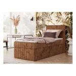 Łóżko kontynentalne TILIANO 90x200 - H3 - pomarańczowy, sztruks - strona prawa - topper T25