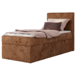 Łóżko kontynentalne TILIANO 90x200 - H3 - pomarańczowy, sztruks - strona prawa - topper T25