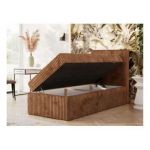 Łóżko kontynentalne TILIANO 90x200 - H3 - pomarańczowy, sztruks - strona prawa - topper T25