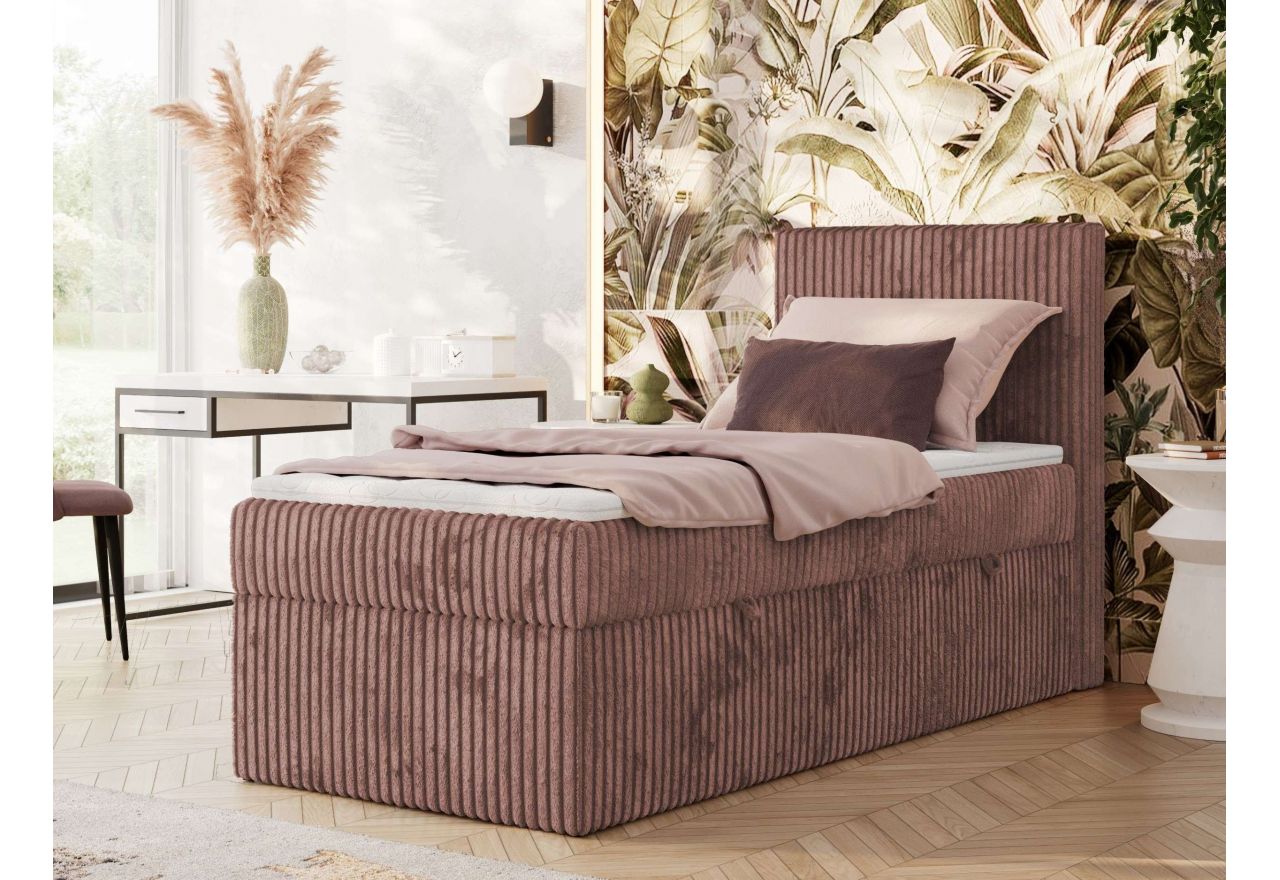 Łóżko kontynentalne TILIANO 90x200 - H3 - różowy, sztruks - strona prawa - topper T25