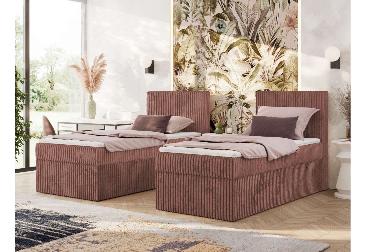 Łóżko kontynentalne TILIANO 90x200 - H3 - różowy, sztruks - strona prawa - topper T25