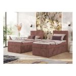 Łóżko kontynentalne TILIANO 90x200 - H3 - różowy, sztruks - strona prawa - topper T25