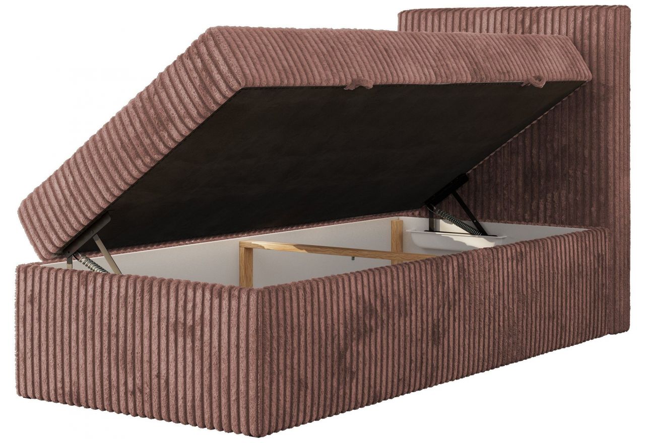 Łóżko kontynentalne TILIANO 90x200 - H3 - różowy, sztruks - strona prawa - topper T25