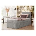 Łóżko kontynentalne TILIANO 90x200 - H3 - jasnoszary, sztruks - strona prawa - topper T25