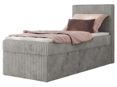 Łóżko kontynentalne TILIANO 90x200 - H3 - jasnoszary, sztruks - strona prawa - topper T25