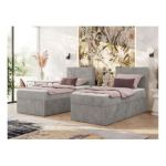 Łóżko kontynentalne TILIANO 90x200 - H3 - jasnoszary, sztruks - strona prawa - topper T25